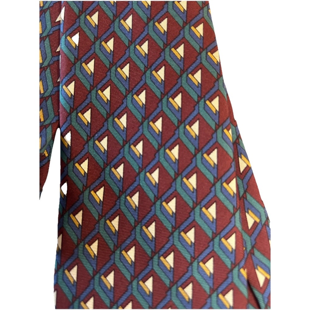 Halston III Men's Tie 100% Italian‎ Silk Burgundy Blue White Size 59x4 - USA
